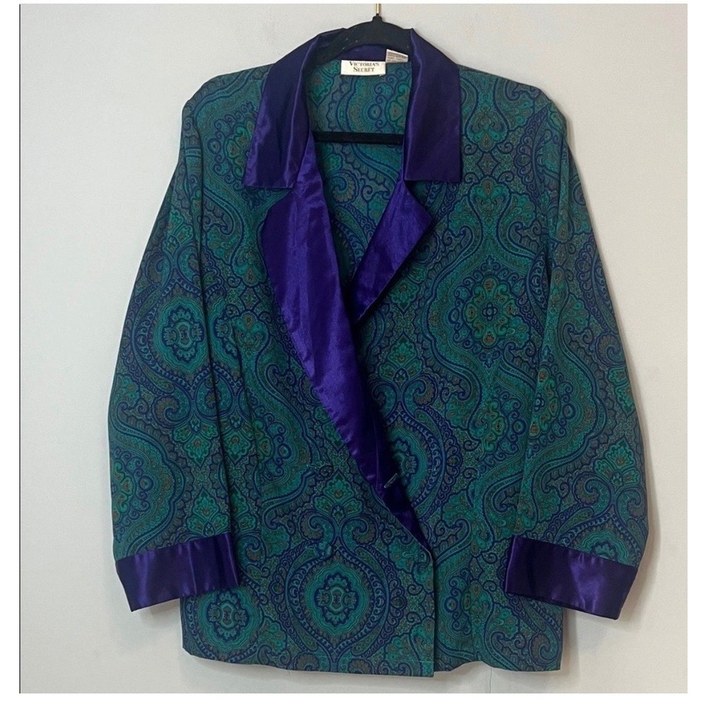 Victoria's Secret Vintage Gold Label Blazer Sleep Shirt Blue Purple Retro 80s
